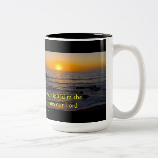 2 Peter 1:2 Tweekleurige Koffiemok (Rechts)