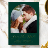 2-Photo Arch Emerald Green Gold Bewaar de datum Folie Uitnodiging