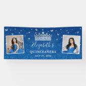 2 Photo Birthday Silver and Royal Blue Quinceanera Spandoek (Horizontaal)