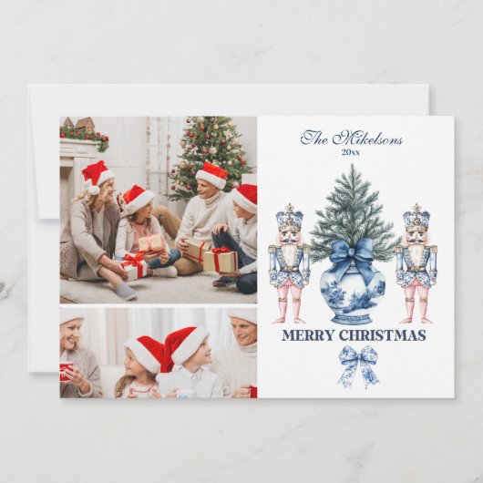 2 Photo Blue Chinoiserie Nutcracker Christmas Feestdagenkaart (Voorkant)