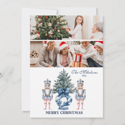 2 Photo Blue Chinoiserie Nutcracker Christmas Feestdagenkaart (Voorkant)