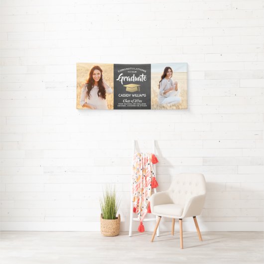 2 Photo Chalkboard Black Gold Afstuderen Spandoek (Insitu)
