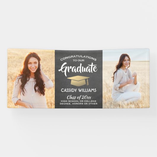 2 Photo Chalkboard Black Gold Afstuderen Spandoek (Horizontaal)