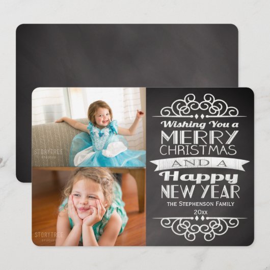 2-Photo Chalkboard  kerstfeest Feestdagenkaart (Voorkant / Achterkant)