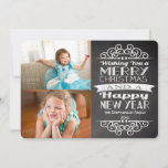 2-Photo Chalkboard  kerstfeest Feestdagenkaart<br><div class="desc">Rustieke  koele leisteen grijs krijtbord vakantie fotokaart bevat twee van uw digitale foto uploads. Trendy grijs met fris wit krijt handgeschreven look is een modern thema voor de Feestdagen! Foto's © Storytree Studios,  Stanford,  CA</div>