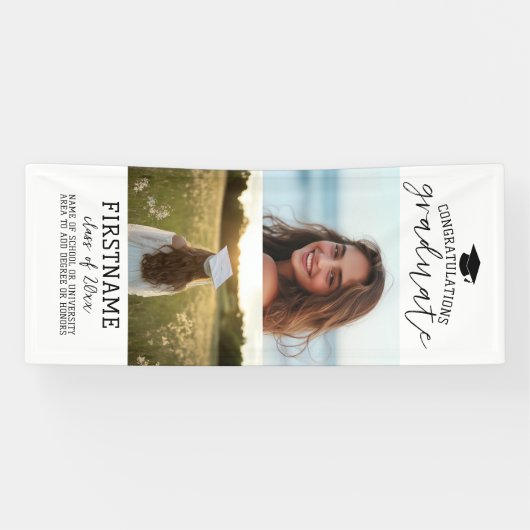 2 Photo Collage Afstuderen Modern Minimal White Spandoek (Horizontaal)