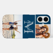 2 Photo Collage Blue Monogrammed Case-Mate iPhone Case (Achterkant (horizontaal))