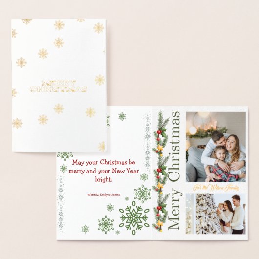 2 Photo Collage Merry Christmas Green Holiday Card Folie Kaarten (Display)