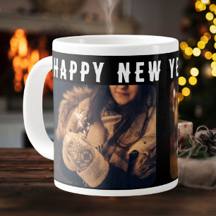 2 Photo Collage Zwart Gelukkig Nieuwjaar 2026 Grote Koffiekop