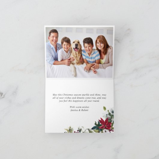 2 PHOTO Elegant Poinsettia kerstgroet Feestdagen Kaart (Binnen)