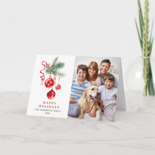 2 PHOTO Elegant Red Ornament kerstgroet Feestdagen Kaart