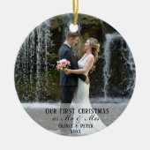 2 Photo First Christmas Married as Mr. & Mrs. Keramisch Ornament (Voorkant)