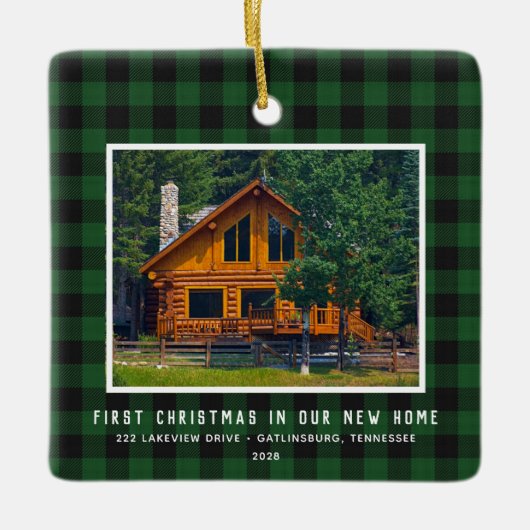 2 Photo First Xmas New Home Rustic Keramisch Ornament (Voorkant)