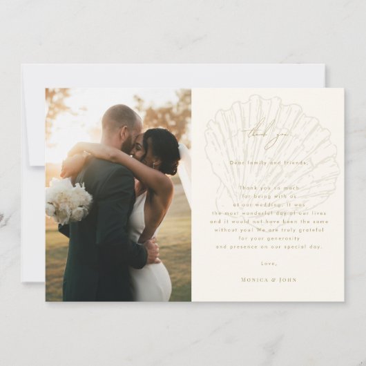 2 Photo Gallery QR Code Ivory & Gold Shell Wedding Bedankkaart (Voorkant)