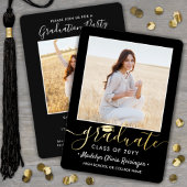 2 Photo Graduation Party Modern Script Zwart en Folie Uitnodiging