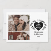 2 Photo Heart First Christmas as Mr & Mrs Feestdagenkaart (Voorkant)