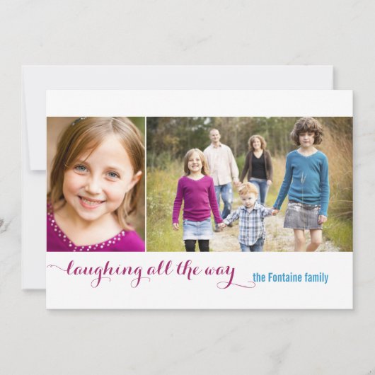 2 Photo Holiday Card in alle richtingen lachen Feestdagenkaart (Voorkant)