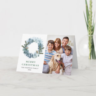 2 PHOTO Holly Berry Wreate kerstgroet Feestdagen Kaart