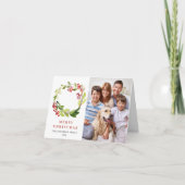 2 PHOTO Holly Berry Wreate kerstgroet Feestdagen Kaart (Voorkant)