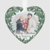 2 Photo Holly Greenery Wreath Merry Christmas Ornament (voorkant)