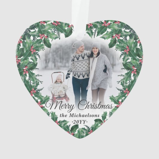 2 Photo Holly Greenery Wreath Merry Christmas Ornament (achterkant)