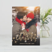 2 PHOTO Merry Kerstmis Gold Sparkle Greeting Holi Feestdagenkaart (Staand voorkant)