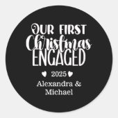 2 Photo Minimalist First Christmas Engaged Ronde Sticker (Voorkant)