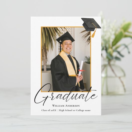 2 Photo Modern Calligraphy Script Graduation Party Kaart (Staand voorkant)