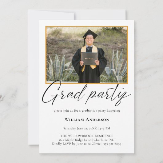 2 Photo Modern Calligraphy Script Graduation Party Kaart (Achterkant)