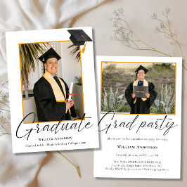 2 Photo Modern Calligraphy Script Graduation Party Kaart