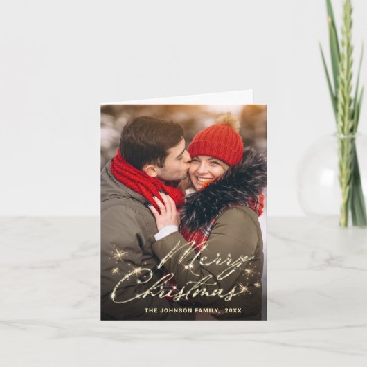 2 PHOTO Modern gouden kerstgroet Feestdagen Kaart (Voorkant)