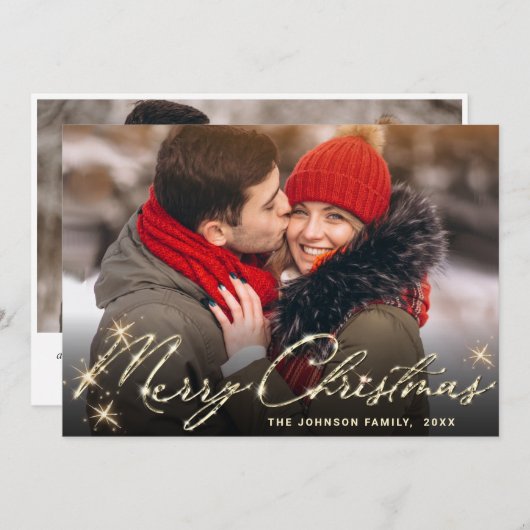 2 PHOTO Modern gouden kerstgroet Feestdagenkaart (Voorkant / Achterkant)