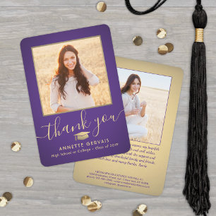 2 Photo New Address Paars Gold Script Afstuderen Bedankkaart