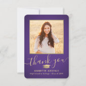 2 Photo New Address Paars Gold Script Afstuderen Bedankkaart (Voorkant)