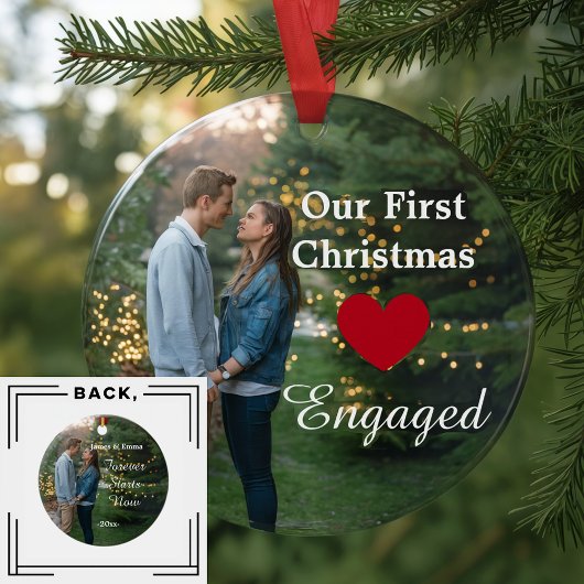 2 Photo Our First Christmas Engaged heart /custom Keramisch Ornament