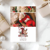2 Photo Plaid Reindeer First Christmas Feestdagenkaart