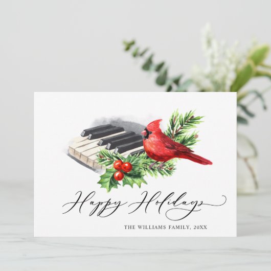 2 PHOTO Red Cardinal Holly Berry Christmas Feestdagenkaart (Staand voorkant)
