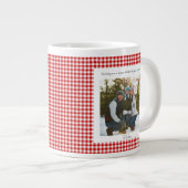 2 Photo Red Plaid Rustic Monogram Trendy Christmas Grote Koffiekop (Voorkant rechts)