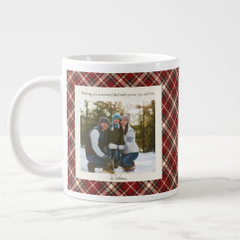 2 Photo Red Plaid Rustic Monogram Trendy Christmas Grote Koffiekop
