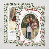 2 Photo Retro Christmas Hand Drawn Red Bow Ribbon Feestdagenkaart (Voorkant / Achterkant)