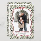 2 Photo Retro Christmas Hand Drawn Red Bow Ribbon Feestdagenkaart (Voorkant / Achterkant)