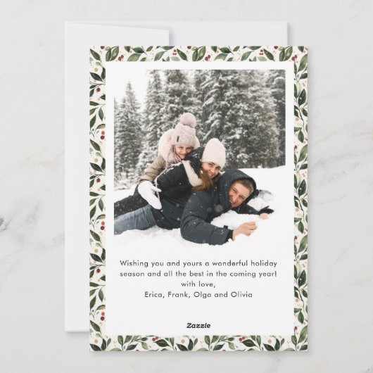 2 Photo Retro Christmas Hand Drawn Red Bow Ribbon Feestdagenkaart (Achterkant)