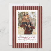 2 Photo Retro Christmas Red Bow Burgundy Stripped Feestdagenkaart (Achterkant)