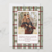 2 Photo Retro Christmas Red Bow Green Plaid Feestdagenkaart (Achterkant)