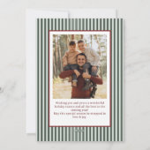 2 Photo Retro Christmas Red Bow Green Stripped Feestdagenkaart (Achterkant)