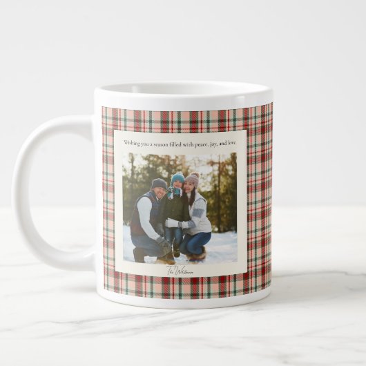 2 Photo Rustic Green Red Plaid Monogram Christmas Grote Koffiekop (Links)