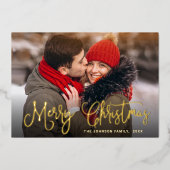 2 PHOTO Sparkle Moderne Kerstgroet Gold Folie Feestdagenkaart (Voorkant)