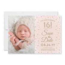 2 Photo Sweet 16 Birthday Blush Gold Save the Date