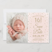 2 Photo Sweet 16 Birthday Blush Gold Save the Date (Voorkant)