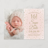 2 Photo Sweet 16 Birthday Blush Gold Save the Date Uitnodiging Briefkaart (Voorkant)